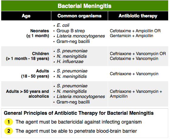 Bacterial meningitis treatment by age