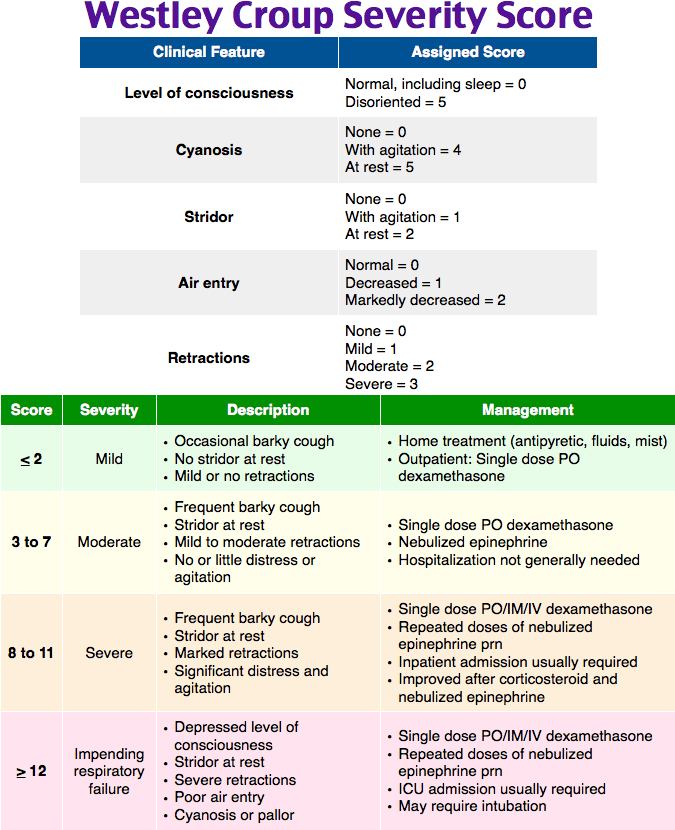 Westley Croup Severity Score table